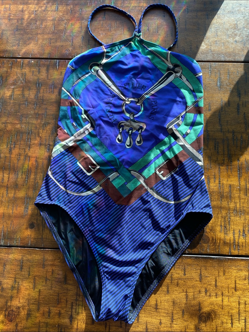 Hermes Blue & Green Equestrian-Print One-Piece Swimsuit